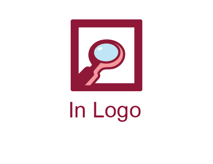 magnifying glass in square line logo icon