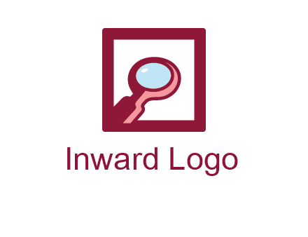 magnifying glass in square line logo icon