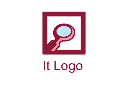 magnifying glass in square line logo icon