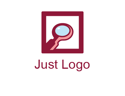 magnifying glass in square line logo icon