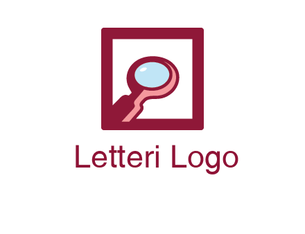 magnifying glass in square line logo icon