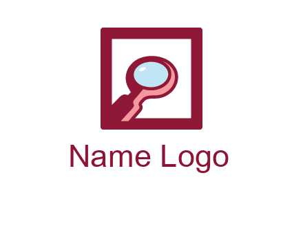 magnifying glass in square line logo icon