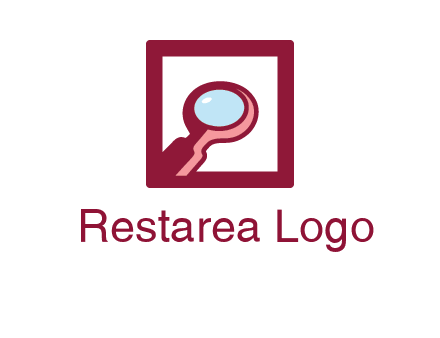 magnifying glass in square line logo icon