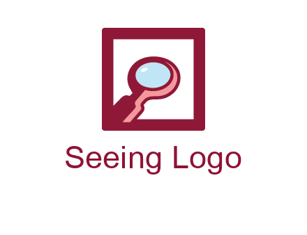 magnifying glass in square line logo icon
