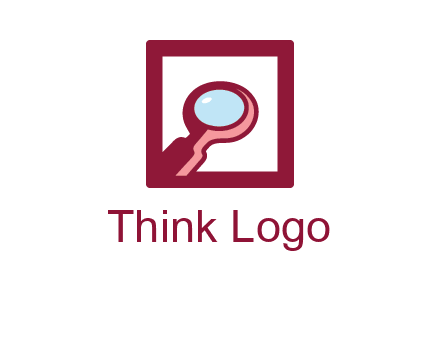 magnifying glass in square line logo icon