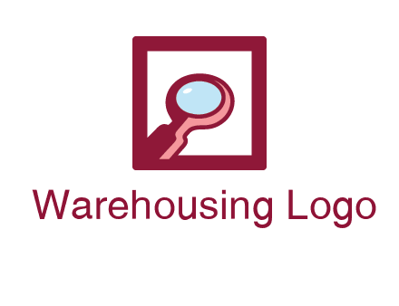 magnifying glass in square line logo icon