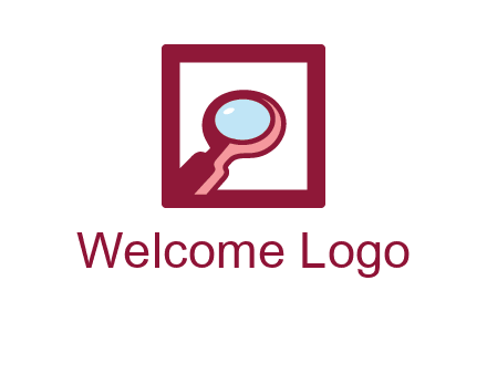 magnifying glass in square line logo icon