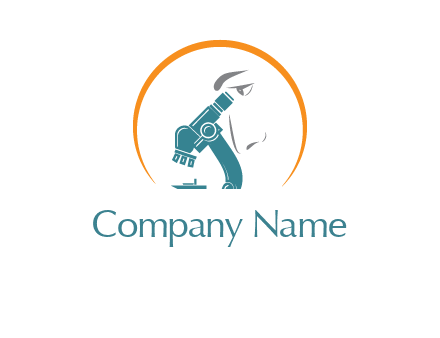 man looking through microscope in circle research logo