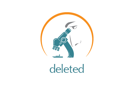 man looking through microscope in circle research logo