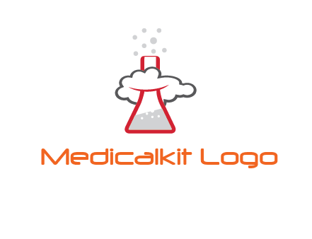 cloud around chemical flask research logo