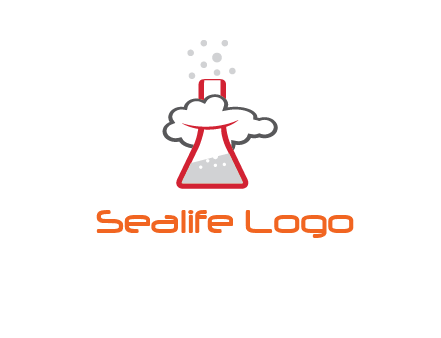 cloud around chemical flask research logo