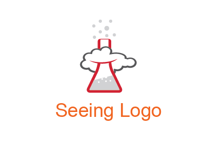 cloud around chemical flask research logo