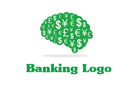 currency icons in brain shape logo