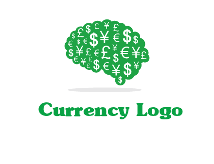 currency icons in brain shape logo