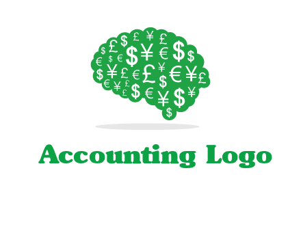 currency icons in brain shape logo