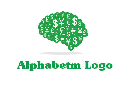 currency icons in brain shape logo