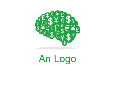 currency icons in brain shape logo