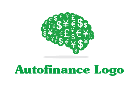 currency icons in brain shape logo