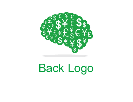 currency icons in brain shape logo