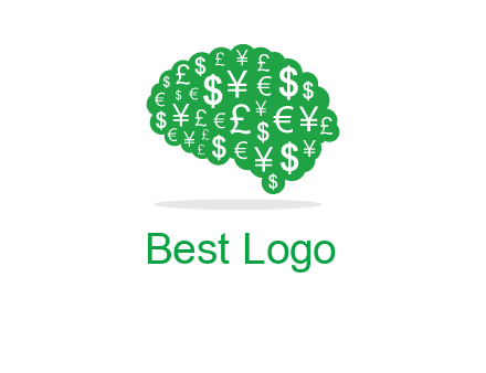 currency icons in brain shape logo