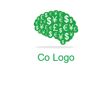 currency icons in brain shape logo