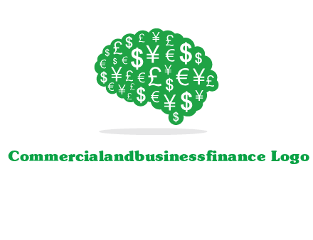 currency icons in brain shape logo
