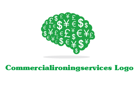 currency icons in brain shape logo