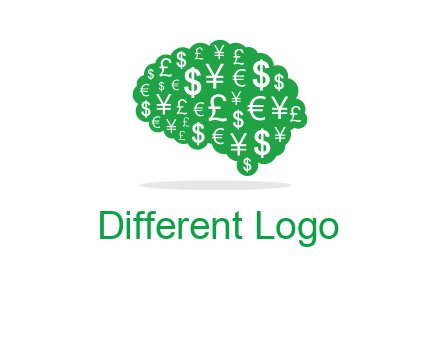 currency icons in brain shape logo