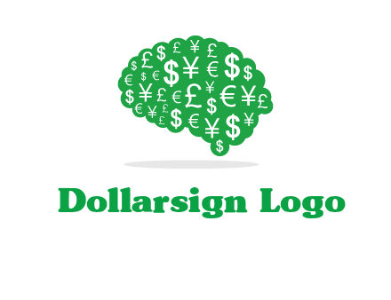 currency icons in brain shape logo