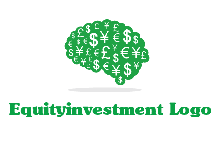 currency icons in brain shape logo