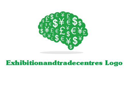 currency icons in brain shape logo