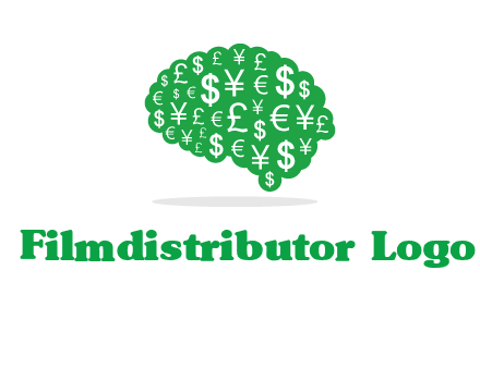 currency icons in brain shape logo