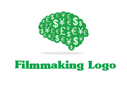 currency icons in brain shape logo