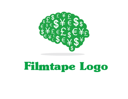 currency icons in brain shape logo
