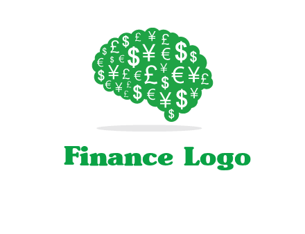currency icons in brain shape logo