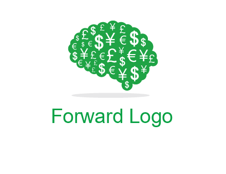 currency icons in brain shape logo