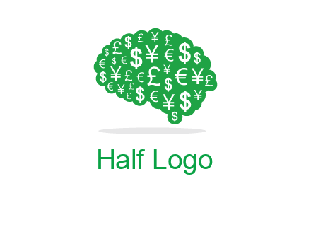 currency icons in brain shape logo