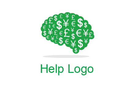 currency icons in brain shape logo