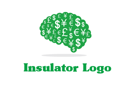 currency icons in brain shape logo