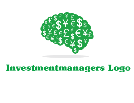 currency icons in brain shape logo