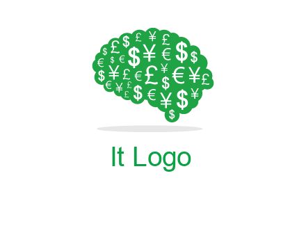 currency icons in brain shape logo