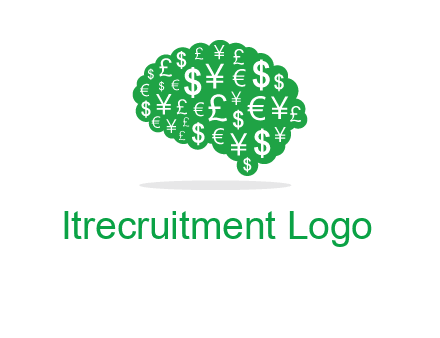 currency icons in brain shape logo