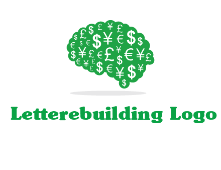 currency icons in brain shape logo