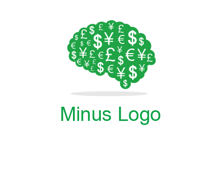 currency icons in brain shape logo