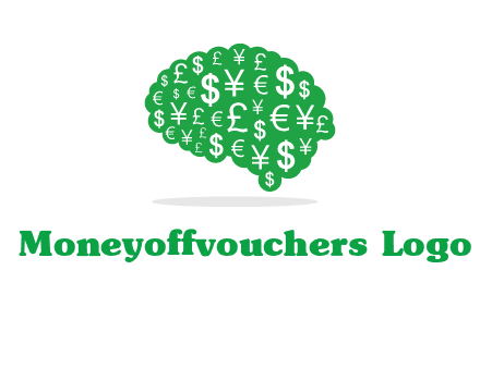 currency icons in brain shape logo