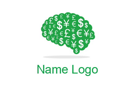 currency icons in brain shape logo