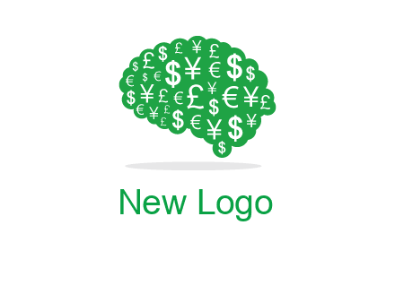 currency icons in brain shape logo