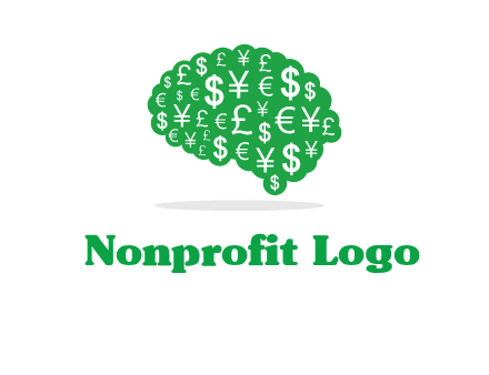 currency icons in brain shape logo
