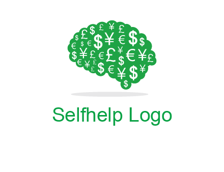 currency icons in brain shape logo