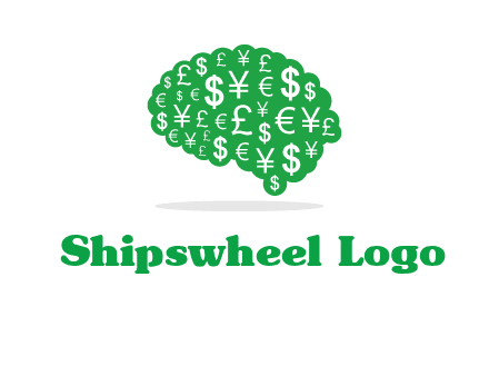 currency icons in brain shape logo